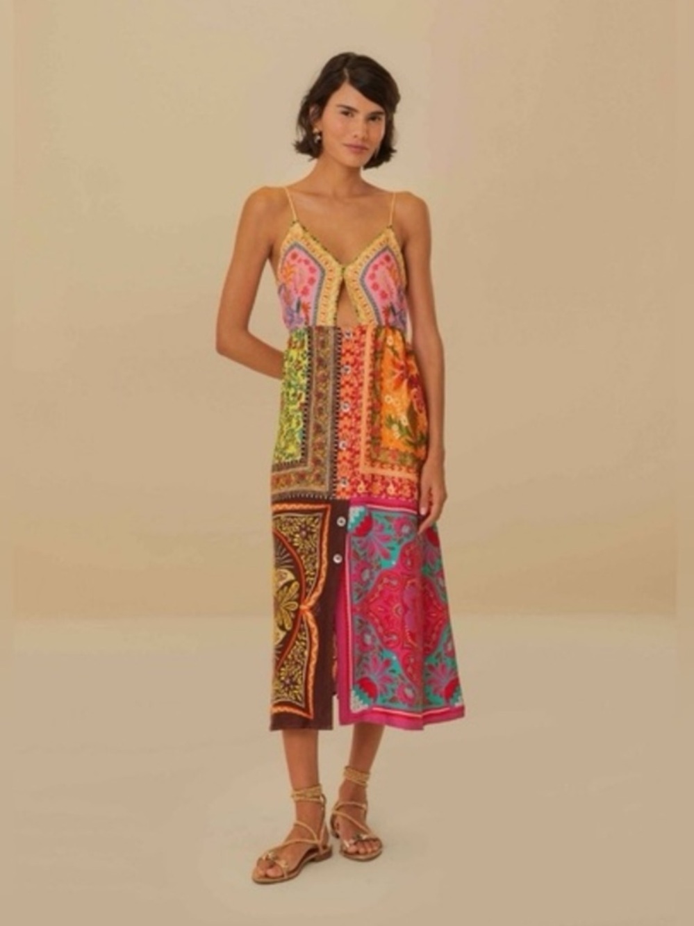 Farm Rio Mixed Scarves Midi Dress
